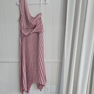 Blush Pink Pleated One Shoulder Formal Dress Asymmetrical Size M - L